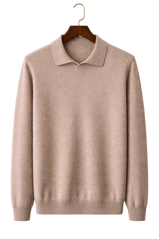 Alpine Sand Pure Maison Worsted Cashmere Long Sleeve Polo