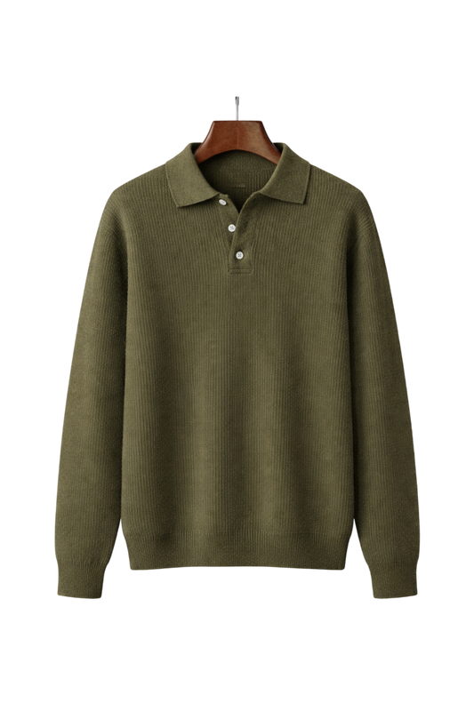 Ribbed Long Sleeve Polo Knit